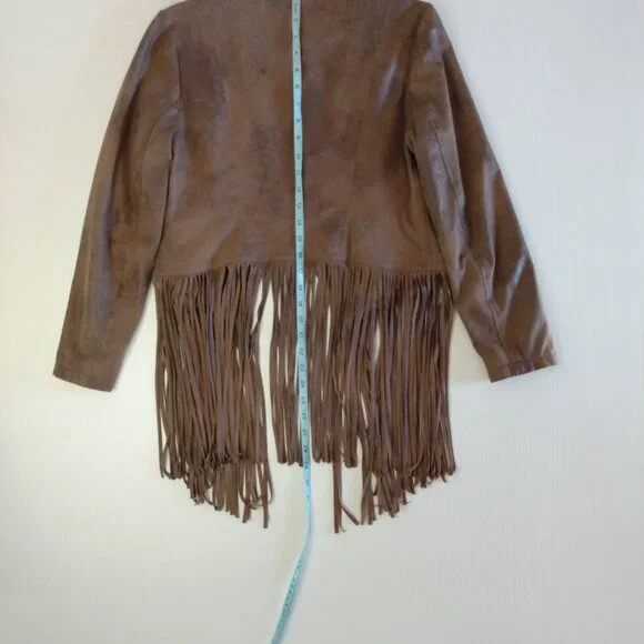 Chicos Jacket Women Size 0/S/4 Brown Faux Suede Fringe Boho Western Festival - Picture 11 of 15
